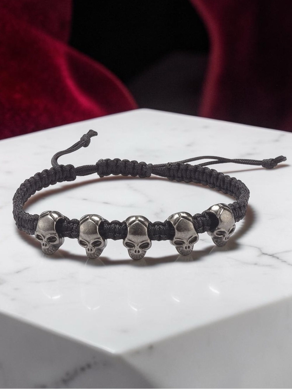 Demons Behind Me Black Skull Bead Macramé Bracelet
